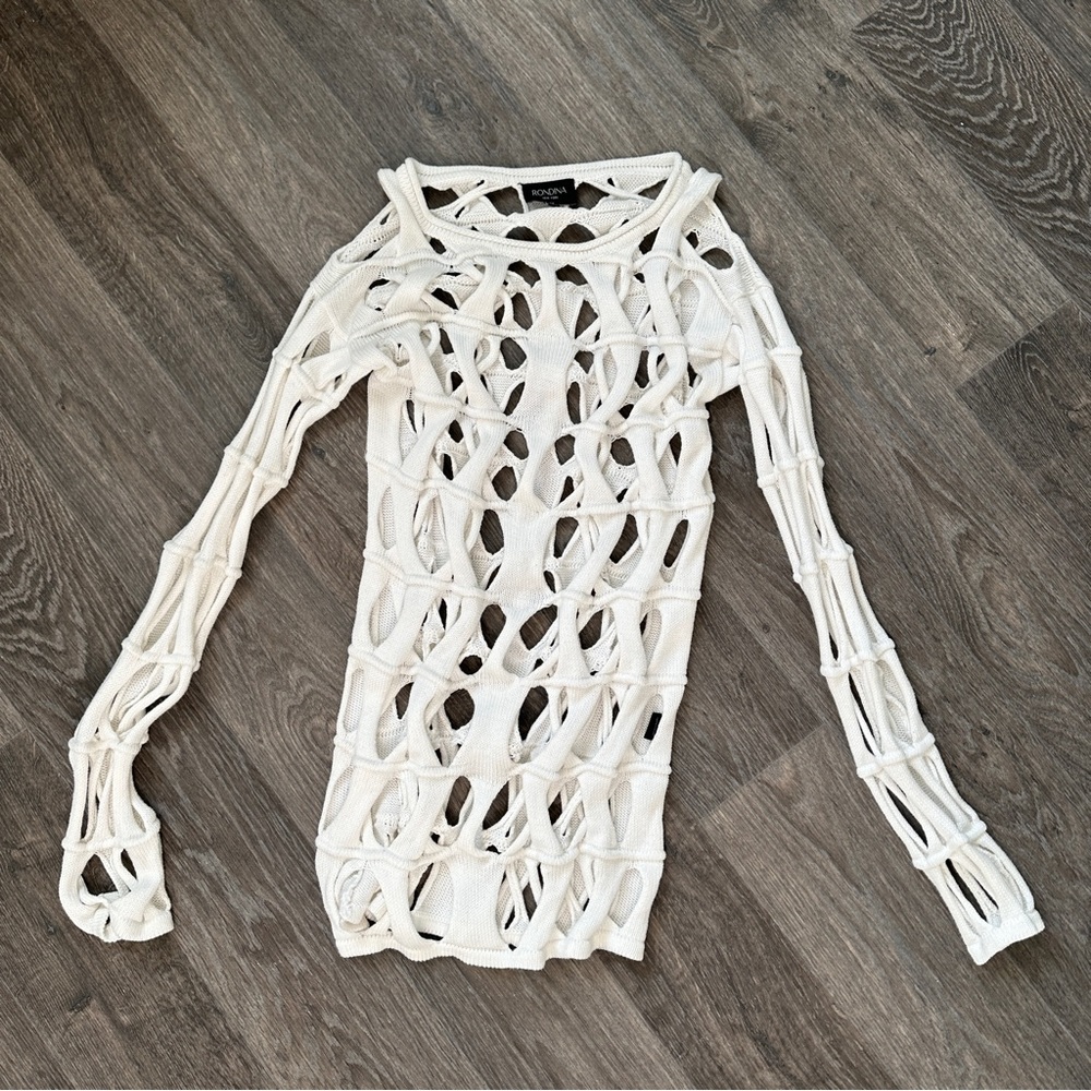 Vintage y2k mesh cover up summer fall knit crochet sweater white